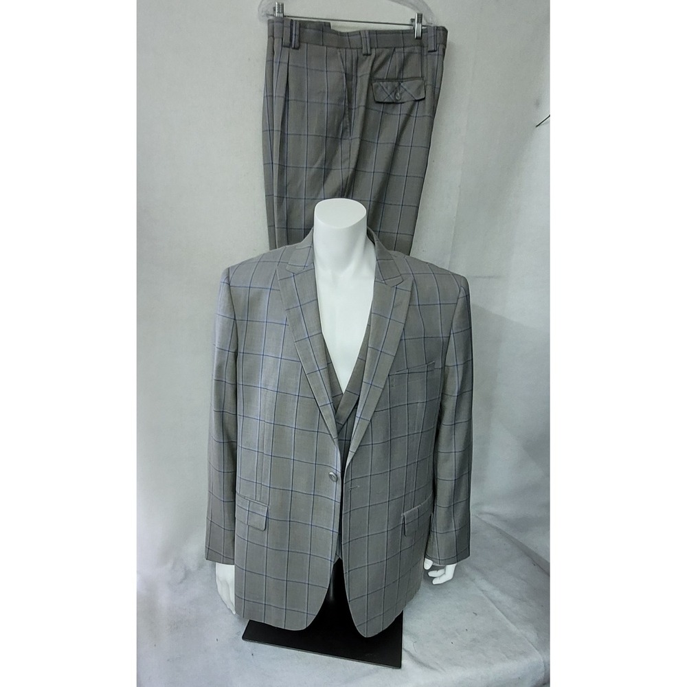 Steven Land Suit Mens 3 Piece Walter SL77‎ Blazer Vest 46R Pants 40R Gray Plaid